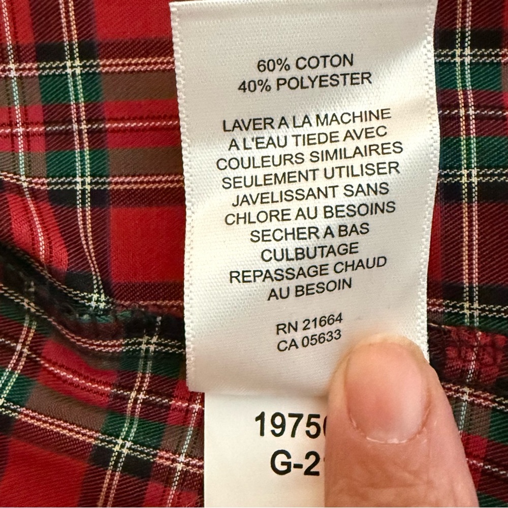 Foxcroft NYC Red Green Tartan Plaid Shirt 14 Wrinkle Free Holiday‎ - Picture 9 of 11